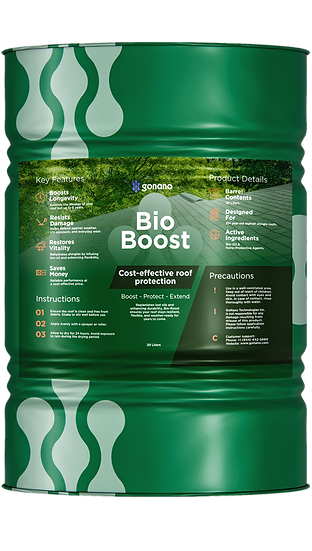 Green barrel labeled "Bio Boost" with product information.